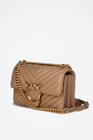 Mala a tiracolo em couro Love One Mini - Castanho-claro