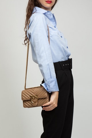 Mala a tiracolo em couro Love One Mini - Castanho-claro