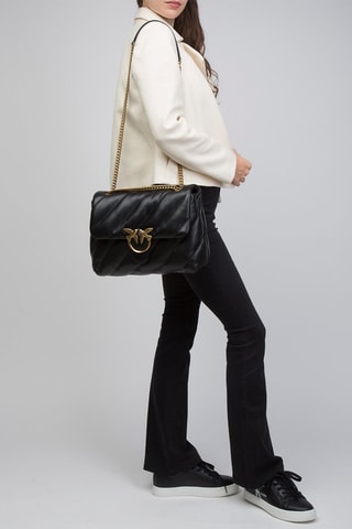 Sac bandoulière en cuir de mouton Love Puff - Noir
