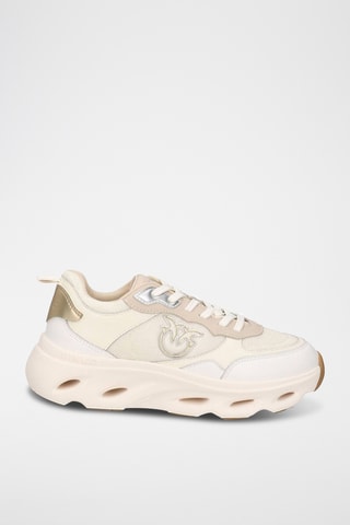 Kalfsleren Platform Sneakers - Wit en Beige
