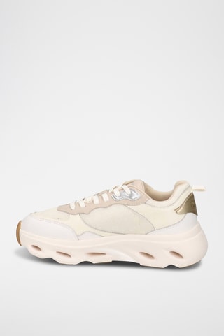 Kalfsleren Platform Sneakers - Wit en Beige