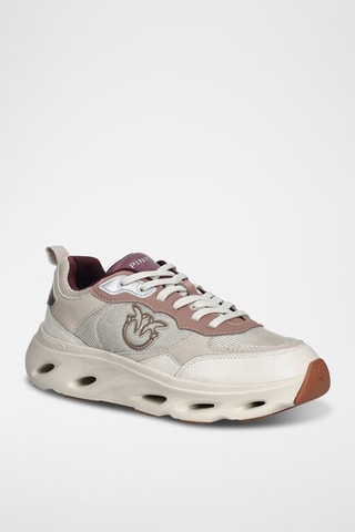 Kalfsleren Platform Sneakers - Beige en Bordeauxrood