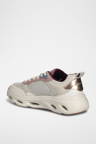 Kalfsleren Platform Sneakers - Beige en Bordeauxrood