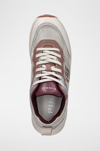 Kalfsleren Platform Sneakers - Beige en Bordeauxrood