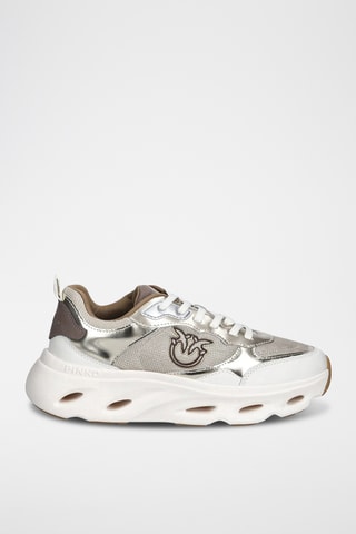 Kalfsleren Platform Sneakers - Zilverkleurig