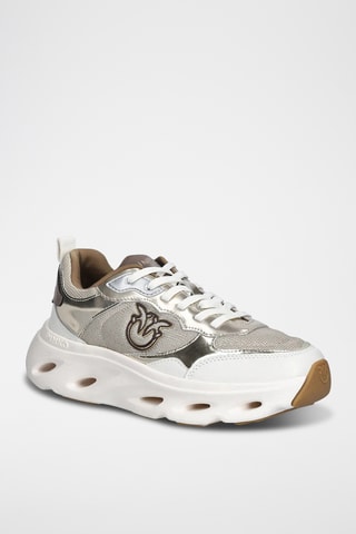 Kalfsleren Platform Sneakers - Zilverkleurig