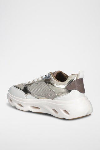 Kalfsleren Platform Sneakers - Zilverkleurig