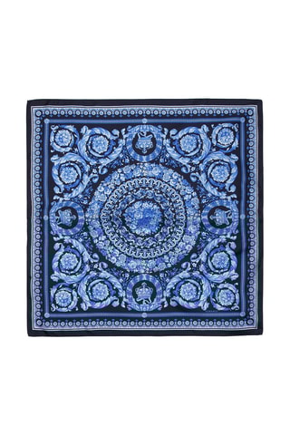 Lenço quadrado de seda - Preto e azul-marinho