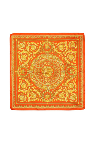 Lenço quadrado de seda - Vermelho e dourado