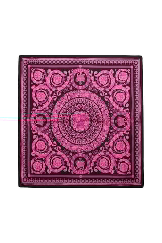 Lenço quadrado de seda - Preto e fúcsia