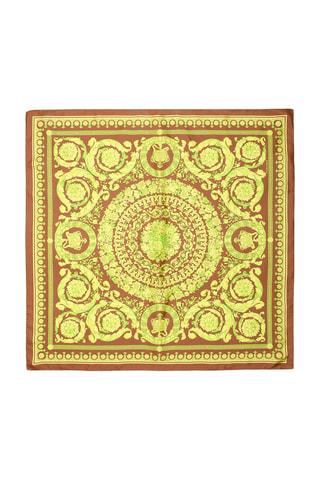 Lenço quadrado de seda - Castanho e amarelo