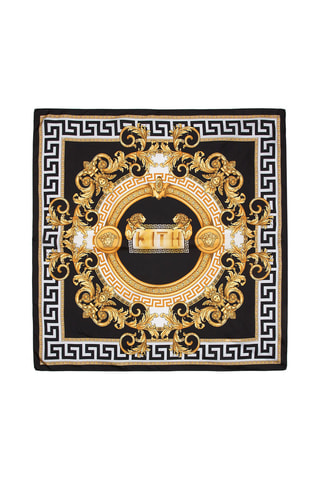 Lenço quadrado de seda - Preto e dourado