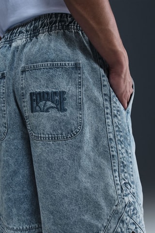 Short oversize de basketball en jean - Bleu-gris