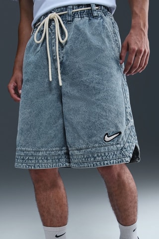 Short oversize de basketball en jean - Bleu-gris