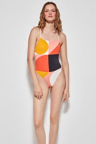 Costume intero con coppe - Rosso e giallo