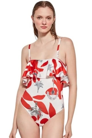 Costume intero con coppe - Bianco e arancione