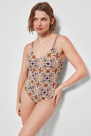 Costume intero con coppe - Bianco e arancione