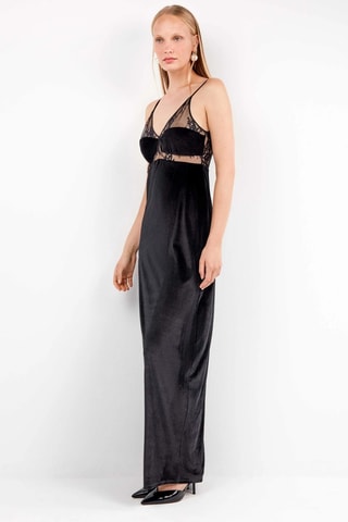 Abito lungo bimateriale - Nero