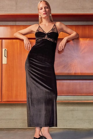 Abito lungo bimateriale - Nero