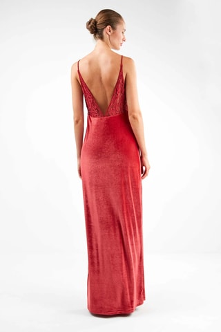 Abito lungo bimateriale - Rosso