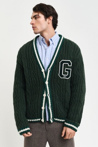 Cardigan relaxed in lana - Verde scuro