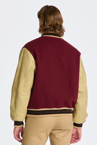 Giubbotto regular in lana e pelle di vitello - Bordeaux