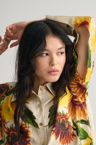 Camicia relaxed in seta - Beige