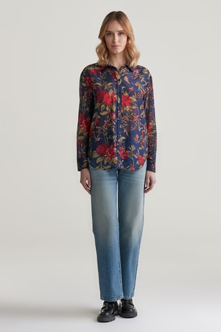 Camicia in seta - Navy e rosso