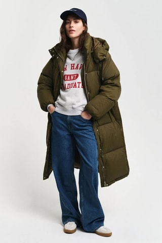 Piumino lungo con cappuccio - Kaki