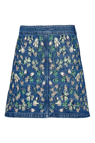 Gonna taglio dritto ricamata in cotone bio - Blu chiaro