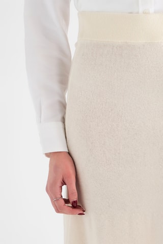 Gonna midi a vita alta in lana merino - Ecrù