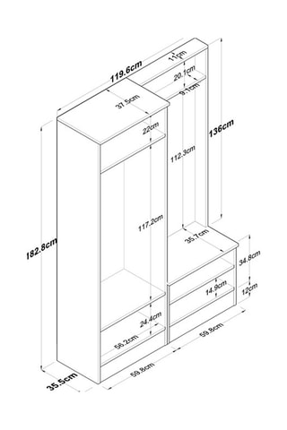 Meuble d’entrée 4 portes - 119,6 x 182,8 x 35,5 cm