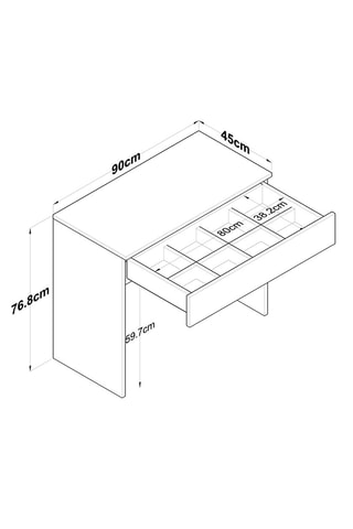 Coiffeuse 1 tiroir - 90 x 76,8 x 45 cm