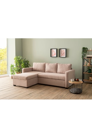 Canapé d'angle gauche convertible - Beige - 3 places - Revêtement en polyester