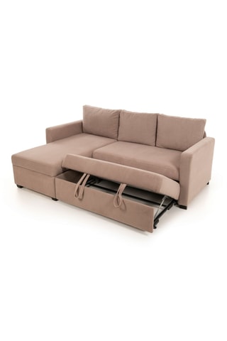 Canapé d'angle gauche convertible - Beige - 3 places - Revêtement en polyester