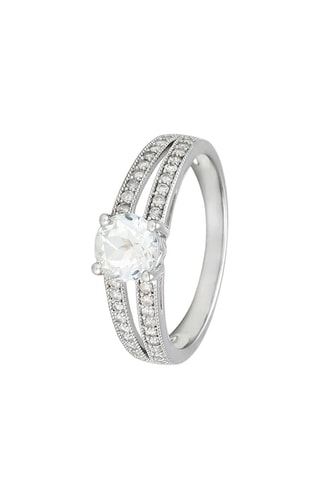 Anillo Sanda - Oro blanco, diamantes y topacio