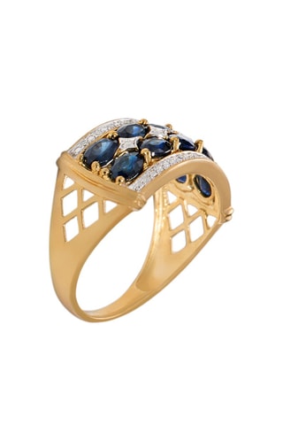 Anillo Hanoï - Oro amarillo, zafiros y diamantes