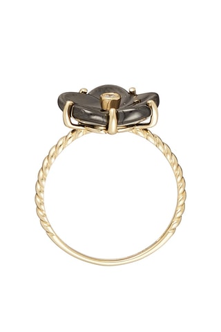 Anillo Fleur Noir - Oro amarillo, cerámica y diamantes