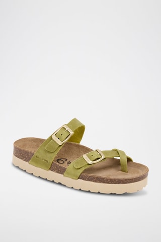 Leren Platform Sandalen - Groen