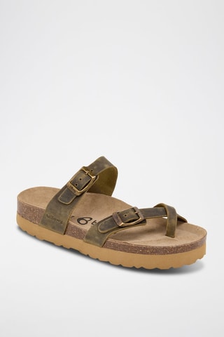 Leren Platform Sandalen - Kaki