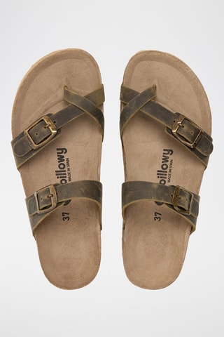 Leren Platform Sandalen - Kaki