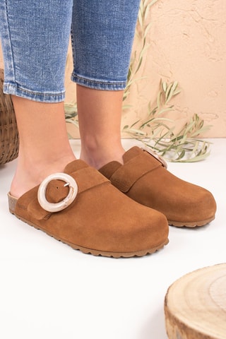 Leren Clogs Camel