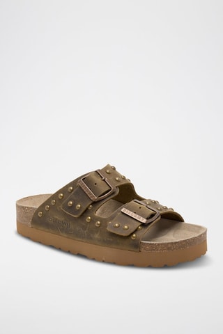 Leren Platform Muiltjes - Kaki