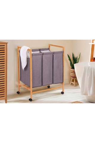 Cesta para ropa de bambú con ruedas Maya - 90 l