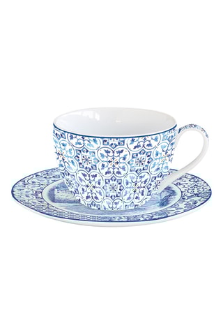Taza de té y platillo de porcelana Indigo