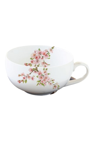 Taza de té y platillo de porcelana y madera de acacia Sakura