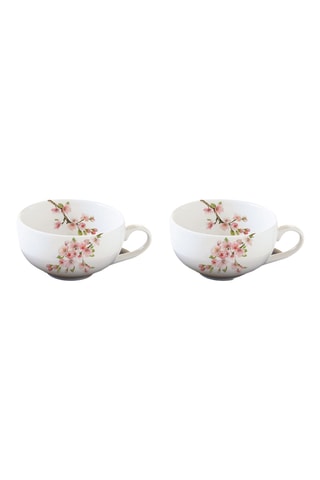 Juego de café de porcelana y madera de acacia Sakura - 2 personas