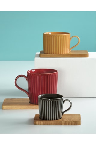 2 tazas de porcelana y 2 bandejas de acacia Take a break