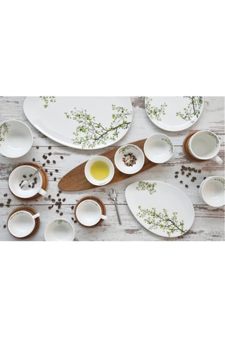 Taza y platillo de porcelana y madera de acacia Natura