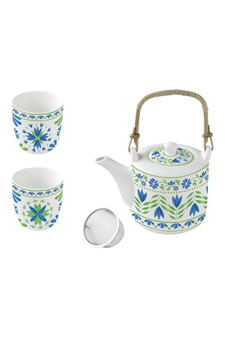 2 tazas y tetera de porcelana Flowers Garden